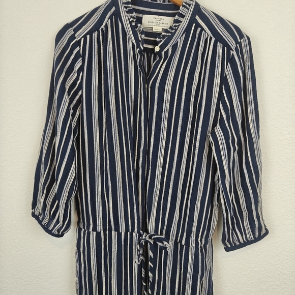 TROVATA Birds Of Paradise Striped 3/4 Sleeves Navy White Cropped Jumpsuit Small - Picture 7 of 15